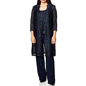 NWT R & M Richards Navy blue lace sequin pantsuit formal dress 3 piece set 12